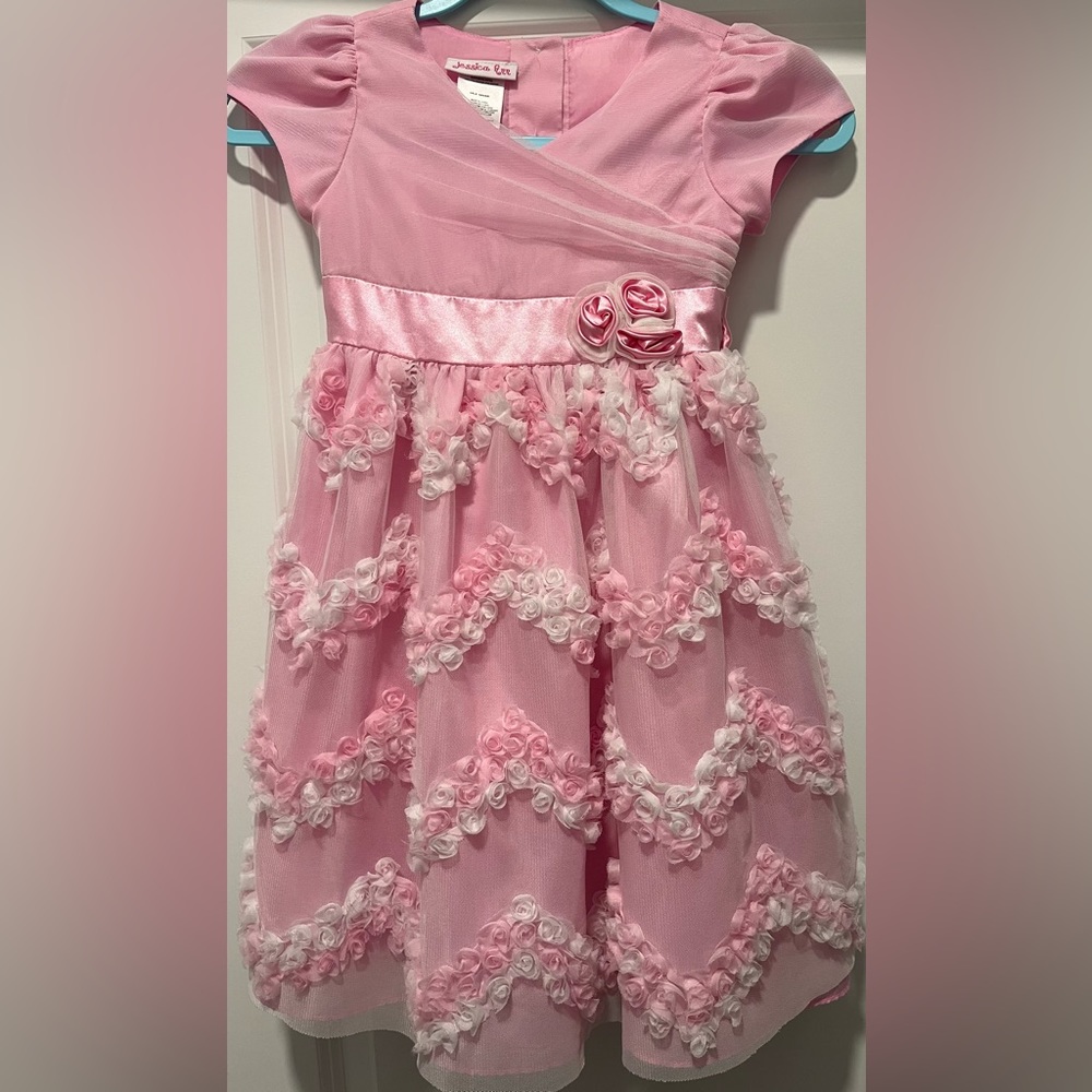 Jessica Ann GIRLS Pink White Floral Dress, EUC Size 6, Boutique Special Occasion